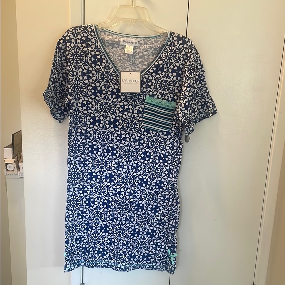 Sag Harbor Blue Patterned Women's sleep Top M
